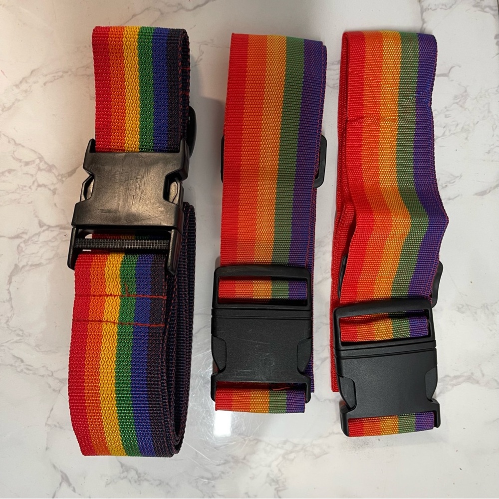 3 Luggage Straps with Buckle, Rainbow colors for easy ID